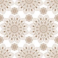 Seamless pattern background with brown and white mehndi henna lace buta decoration items in Indian style