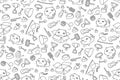 Seamless pattern background Cat and equipment kids hand drawing set illustration Royalty Free Stock Photo