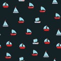 Seamless Pattern Background with Children`s Cute ship. Vector Illustration