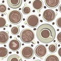 Seamless pattern background with colored cups of coffee drink and beans, top view. Vector illustration. hand drawing Royalty Free Stock Photo