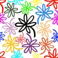 Seamless pattern background - Colorful drawing flowers Royalty Free Stock Photo