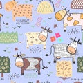 Seamless pattern background with cow. Vector illustration. Royalty Free Stock Photo