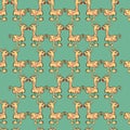 Seamless pattern, background with cute giraffe. On green background. hand drawing.Vector EPS10 Royalty Free Stock Photo