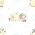 Seamless pattern background with cute sheep. Royalty Free Stock Photo