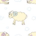 Seamless pattern background with cute sheep. Royalty Free Stock Photo