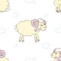 Seamless pattern background with cute sheep. Royalty Free Stock Photo