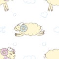 Seamless pattern background with cute sheep. Royalty Free Stock Photo