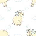 Seamless pattern background with cute sheep. Royalty Free Stock Photo