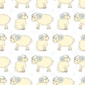 Seamless pattern background with cute sheep. Royalty Free Stock Photo