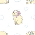 Seamless pattern background with cute sheep. Royalty Free Stock Photo