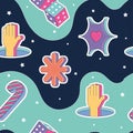 Seamless pattern background 3d groovy sticker icons wallpaper Vector Royalty Free Stock Photo