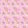 Seamless pattern background of dream unicorn with rainbow and crown