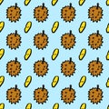 Seamless pattern background of durian fruit on blue color