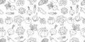 Vegetables seamless pattern background. Editable stroke thickness. Vector contour line.