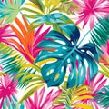 Vibrant Tropical Zone Pattern With Lilly Pulitzer-inspired Colors And Palm Leaves