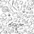 Seamless pattern background Food and ingredient kids hand drawing set illustration isolated