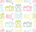 Seamless pattern background with hand drawn ornamental retro cameras.