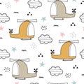 Seamless pattern The background of the helicopter floating in the sky and with clouds Cute pattern for children Royalty Free Stock Photo