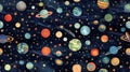 Seamless pattern background inspired by the beauty of celestial bodies and outer space with vast expanse of the night sky and