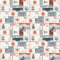 Seamless pattern background on Japan envelopes, Fuji and pagodas Royalty Free Stock Photo