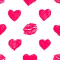 Seamless pattern background with lipsticks prints and doodle hea Royalty Free Stock Photo