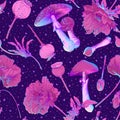 Seamless pattern, background with miraculous, hallucinogenic plants