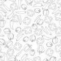 Seamless pattern background peppers. Paprika vector. Vegetable wallpaper. Mexican food. Fresh chilli. Chili outline. Royalty Free Stock Photo