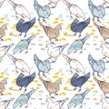 Seamless pattern background. Pigeons hand drawn silhouettes