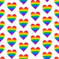 Seamless pattern background with rainbow LGBTQ gay pride flag colors heart shape, crayon pencil textured. Vector backdrop for LGBT