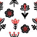 Seamless pattern background with scandinavian floral elements. Swedish folk ornament. Hand drawn vector