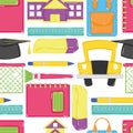 Seamless pattern background with school supply icons Vector Royalty Free Stock Photo