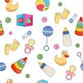 Seamless pattern, background, from a set of beautiful baby icons.