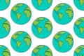 seamless pattern background with stylized Single one line drawing of globe sphere with color spots, planet Earth map Royalty Free Stock Photo