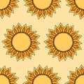 Seamless pattern background with stylized sun icon for Shrovetide or Maslenitsa rusian holiday. Folklore art