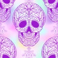 Seamless pattern, background with sugar skull and floral patter Royalty Free Stock Photo