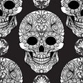 Seamless pattern, background with sugar skull and floral patter Royalty Free Stock Photo