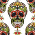 Seamless pattern, background with sugar skull and floral patter Royalty Free Stock Photo
