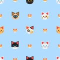 Seamless pattern background with the too many cats and blue background, vector set