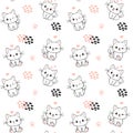 Seamless pattern background ute happy smile kitten cat sitting cartoon doodle hand drawing isolated on white background Royalty Free Stock Photo