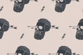 Seamless pattern background of vintage skull hipster with arrow