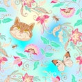 Seamless pattern, background with vintage style flowers