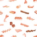 Seamless Pattern With Bacon. Delicious Strips And Slices Of Bacon Arranged In A Repeating Design, Vector Illustration Royalty Free Stock Photo