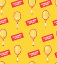 Seamless pattern with badminton rackets and stickers summer sport. Flat style. Vector background