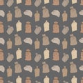 Seamless pattern with bags on gray background