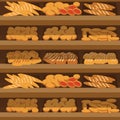 Seamless pattern bakery shelf with bread in supermarket Royalty Free Stock Photo