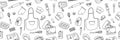 Seamless pattern of baking accessories. Kitchen utensils in doodle style. Vector Royalty Free Stock Photo