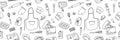 Seamless pattern of baking accessories. Kitchen utensils in doodle style. Vector Royalty Free Stock Photo