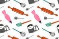 Seamless pattern with baking and cooking tools in cute doodle style, vector flat cartoon illustration. Rolling pins Royalty Free Stock Photo