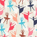 Seamless pattern of ballerinas silhouettes in Royalty Free Stock Photo