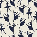 Seamless pattern of ballerinas silhouettes in Royalty Free Stock Photo